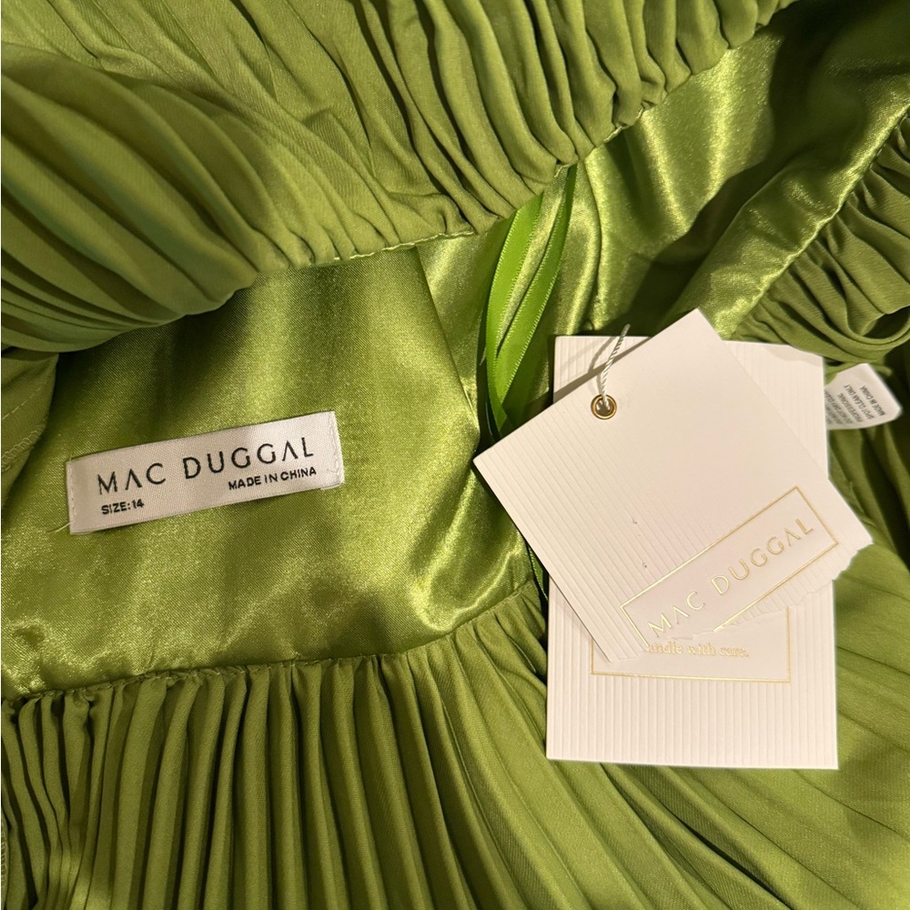 Mac Duggal Apple Green Pleated Caplet Dress - Picture 4 of 5